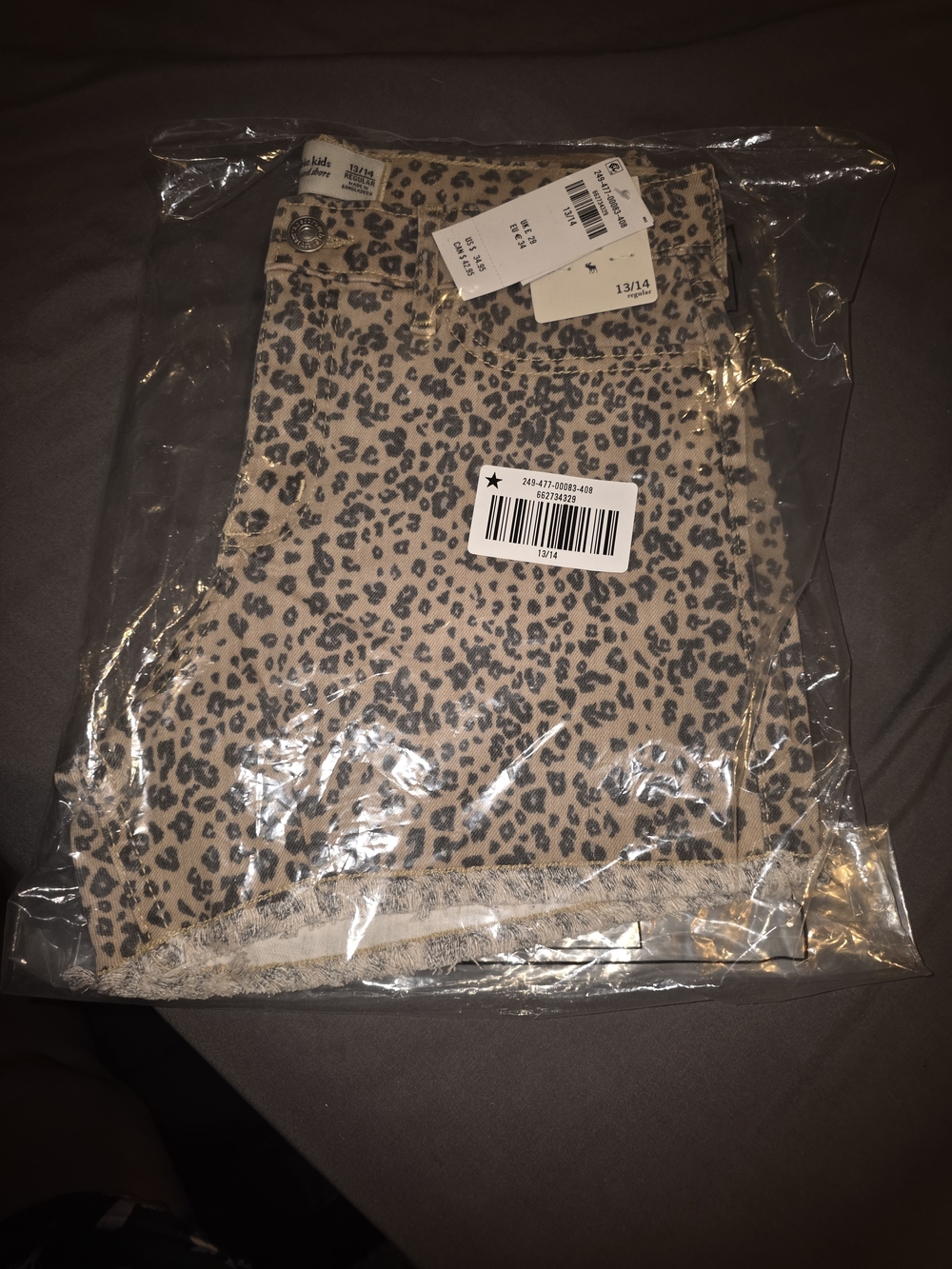 Abercrombie Kids Leopard-Print Denim High Rise Relaxed Shorts - Beige and Black